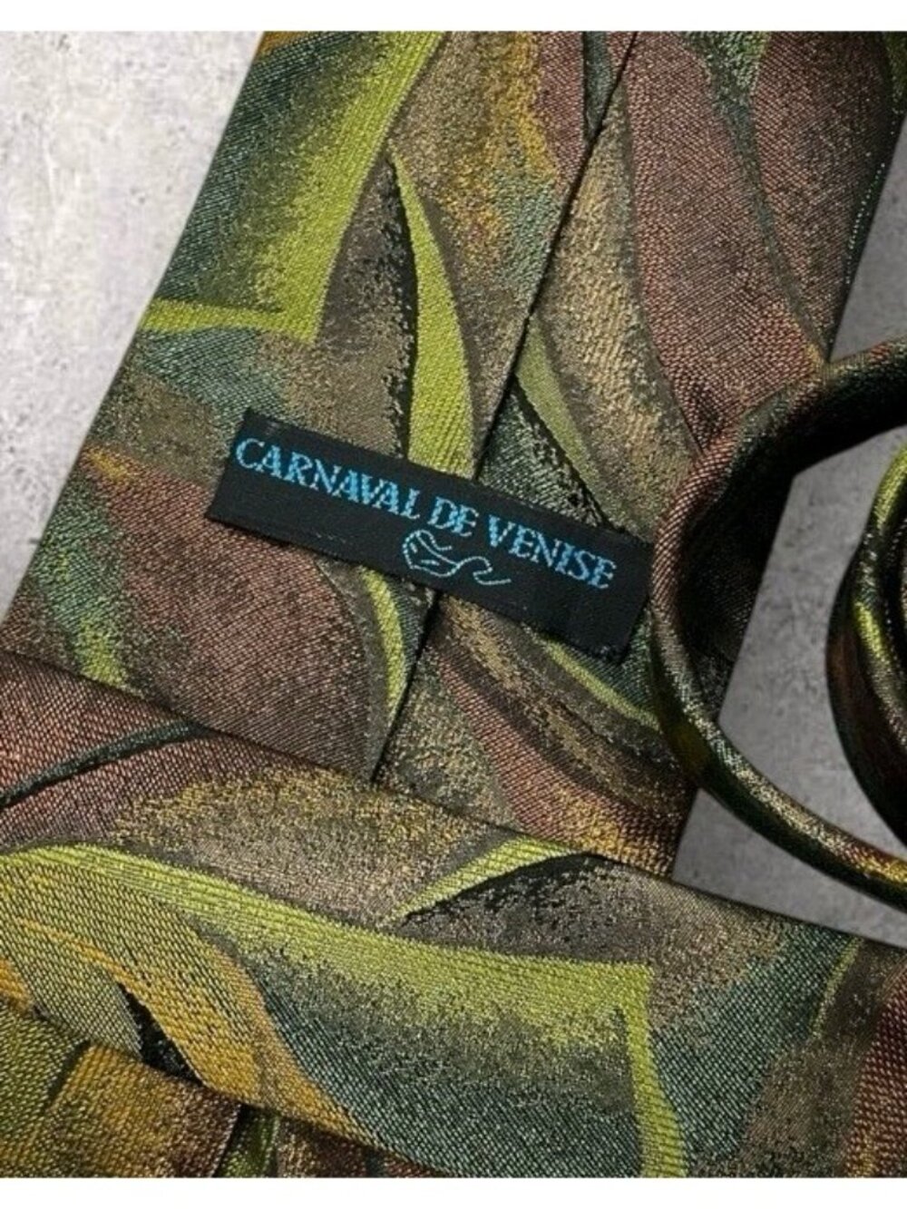NEW CARNAVAL DE VENISE Silk Tie ITALY Brown Green Art W:3.7" - Picture 2 of 7